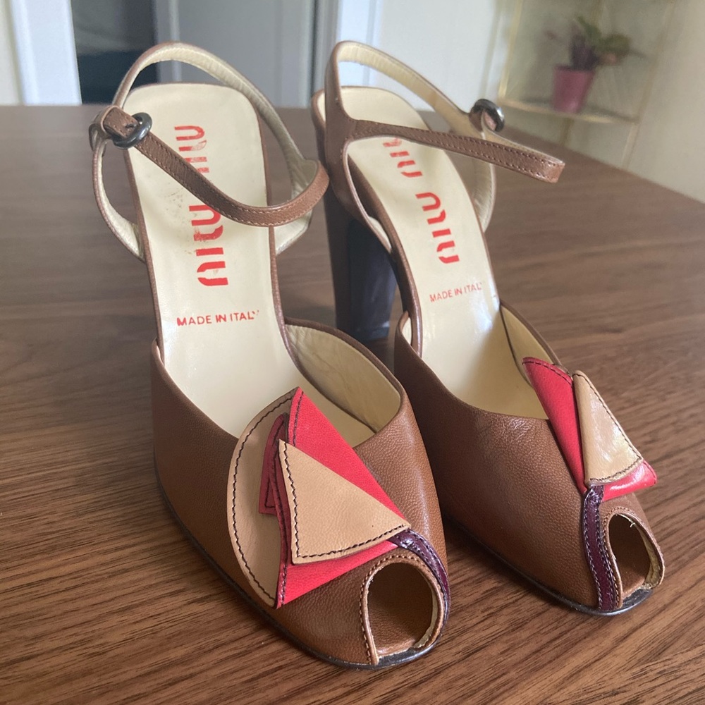 Miu Miu Vintage Ankle Strap Peep Rose Toe Heels 36